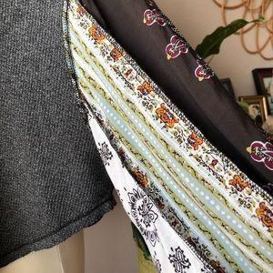 Anthro Free People Oversized Patches Slouchy HUGE BELL Sleeves Gray Sweater Top